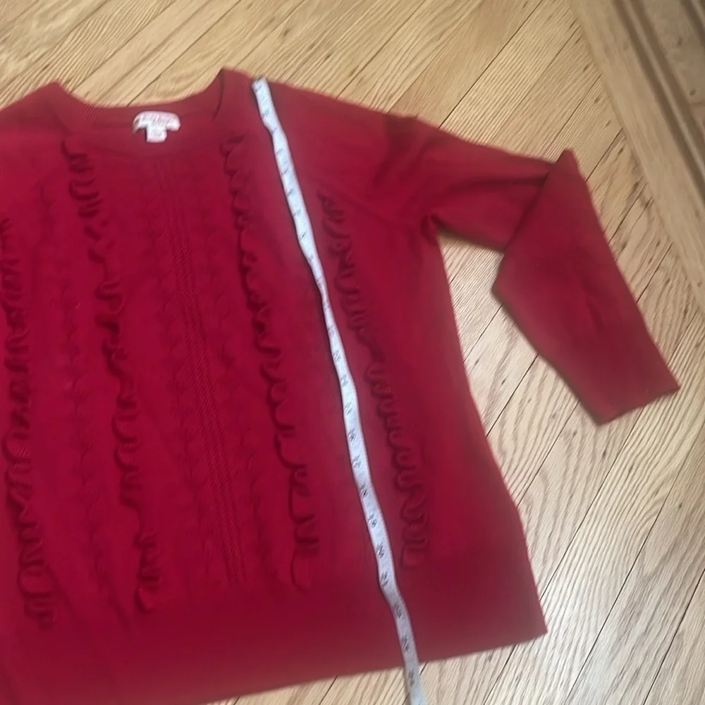 Brooks Brothers Red Fleece Wool Ruffle Pullover Sweater Size L